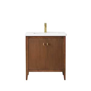 30 in. W x 18.5 in D x 34 in. H Single Sink Bathroom Vanity Cabinet in Linear Walnut with Ceramic Top