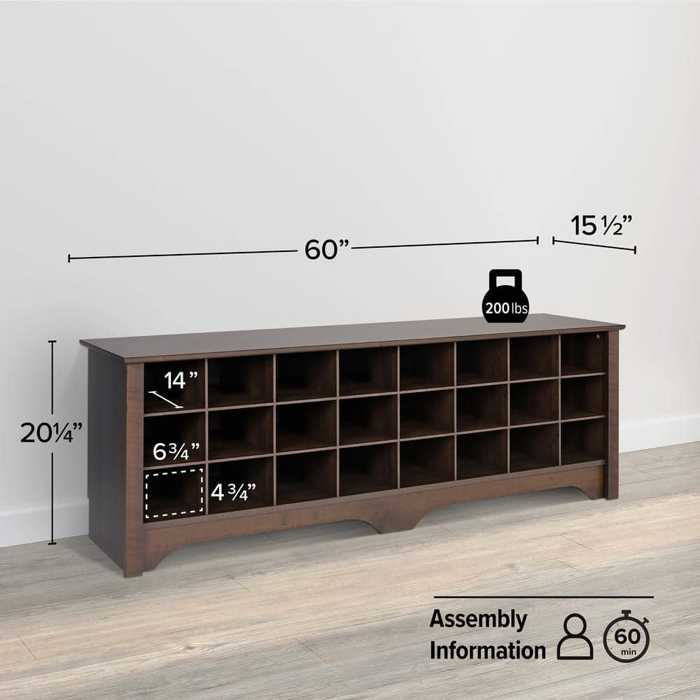 Espresso Entryway Shoe Cubby Bench with 24 Storage Compartments