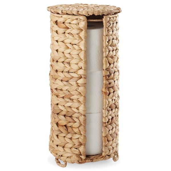 Casafield Brown Natural 7.5 in. x 15 in. Wicker Hyacinth Toilet Paper Roll Holder Decorative Basket for Bathroom Tissue Storage
