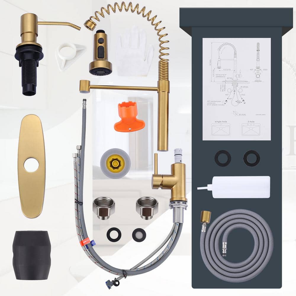 Gold Stainless Steel Single Handle Pull Down Kitchen Faucet