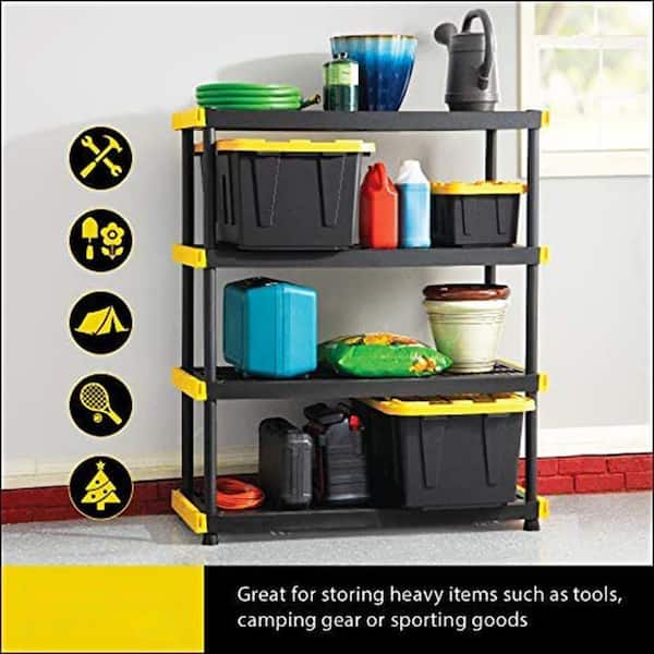 Plastic storage shelves and cabinets