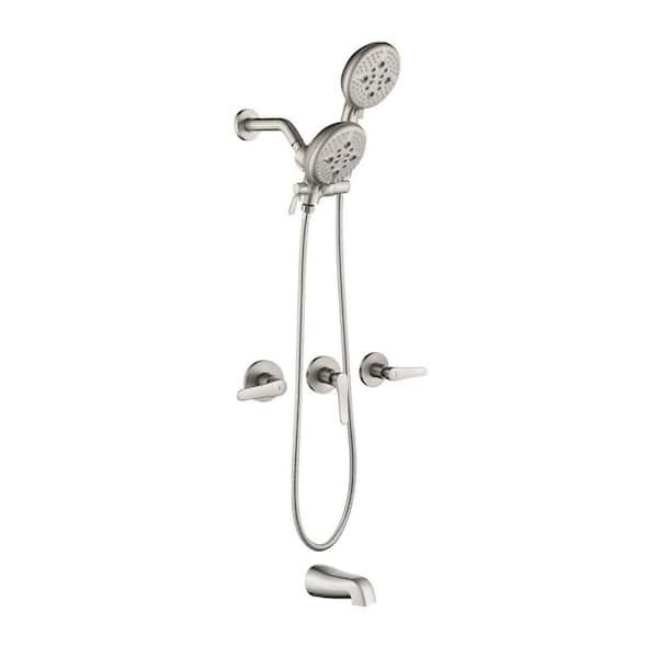 Rain 3-Handle 5-Spray Shower Faucet 1.8 GPM with Pressure Balance in Brushed Nickel (Valve Included)