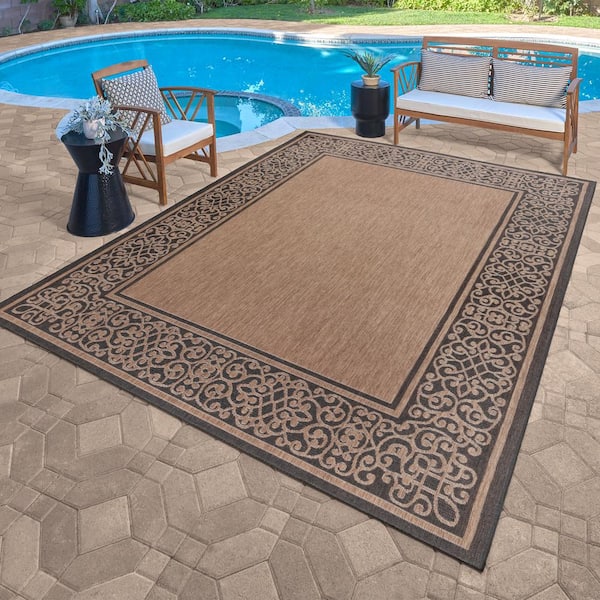 Paseo Tedo Havana and Black 6 ft. x 9 ft. Border Indoor/Outdoor Area Rug