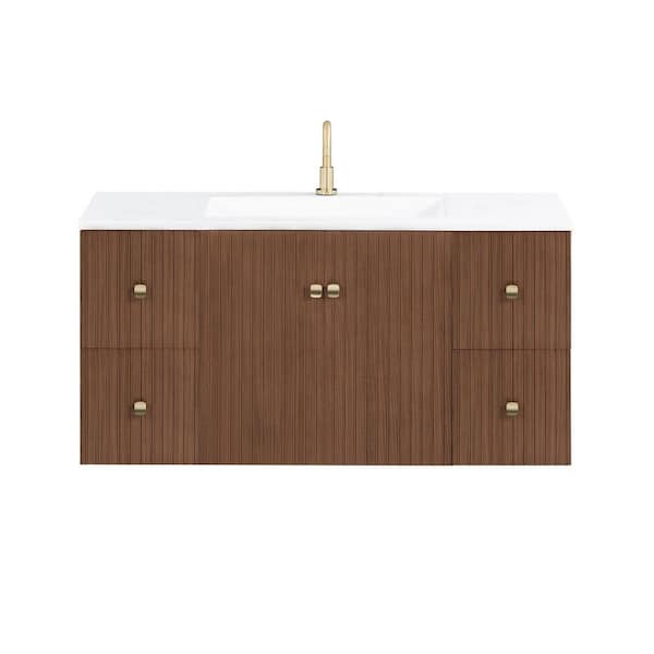 Kenzo 47.2 in. Single Sink Walnut Bath Vanity with White Solid Surface Top Assembled