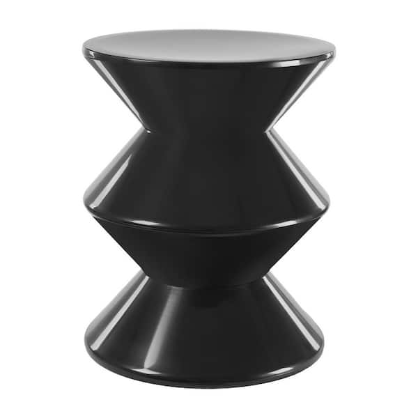 YIYIBYUS Black 17.7 in. H Round Plastic Outdoor Side Table Patio Side Table