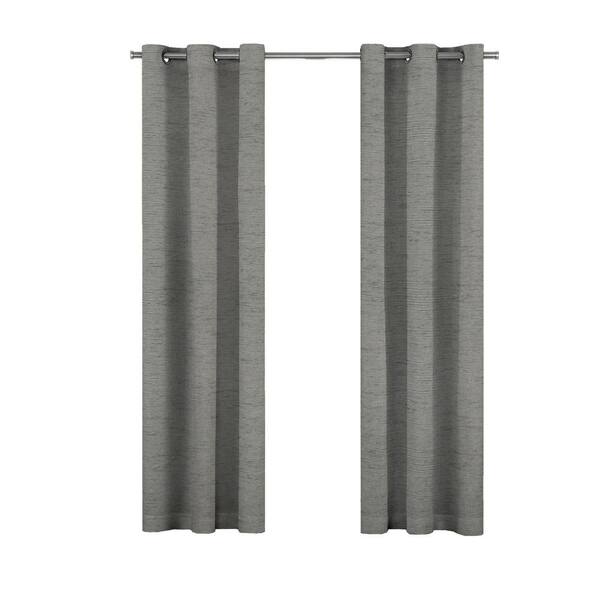 Eclipse Caswell Magnitech Blue Textured Stripe Polyester 37 in. W x 108 in. L 100% Blackout Single Grommet Top Curtain Panel