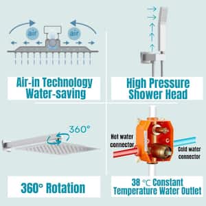 1-Spray 12 in. Wall Mount Fixed and Handheld Shower Head 1.8 GPM in Brushed Nickel