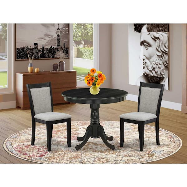 East West Furniture 3-Piece Wirebrushed Black Solid Wood Top - Dining Room Set - Seats-4