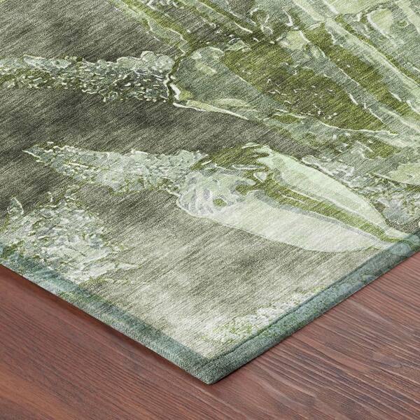 Chantille Machine Washable Indoor/Outdoor Abstract ACN2798 Green 8 ft. x 8 ft. Round Rug