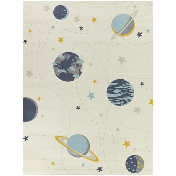 Galaxy Orbit Cream 5 ft. x 7 ft. Space Area Rug