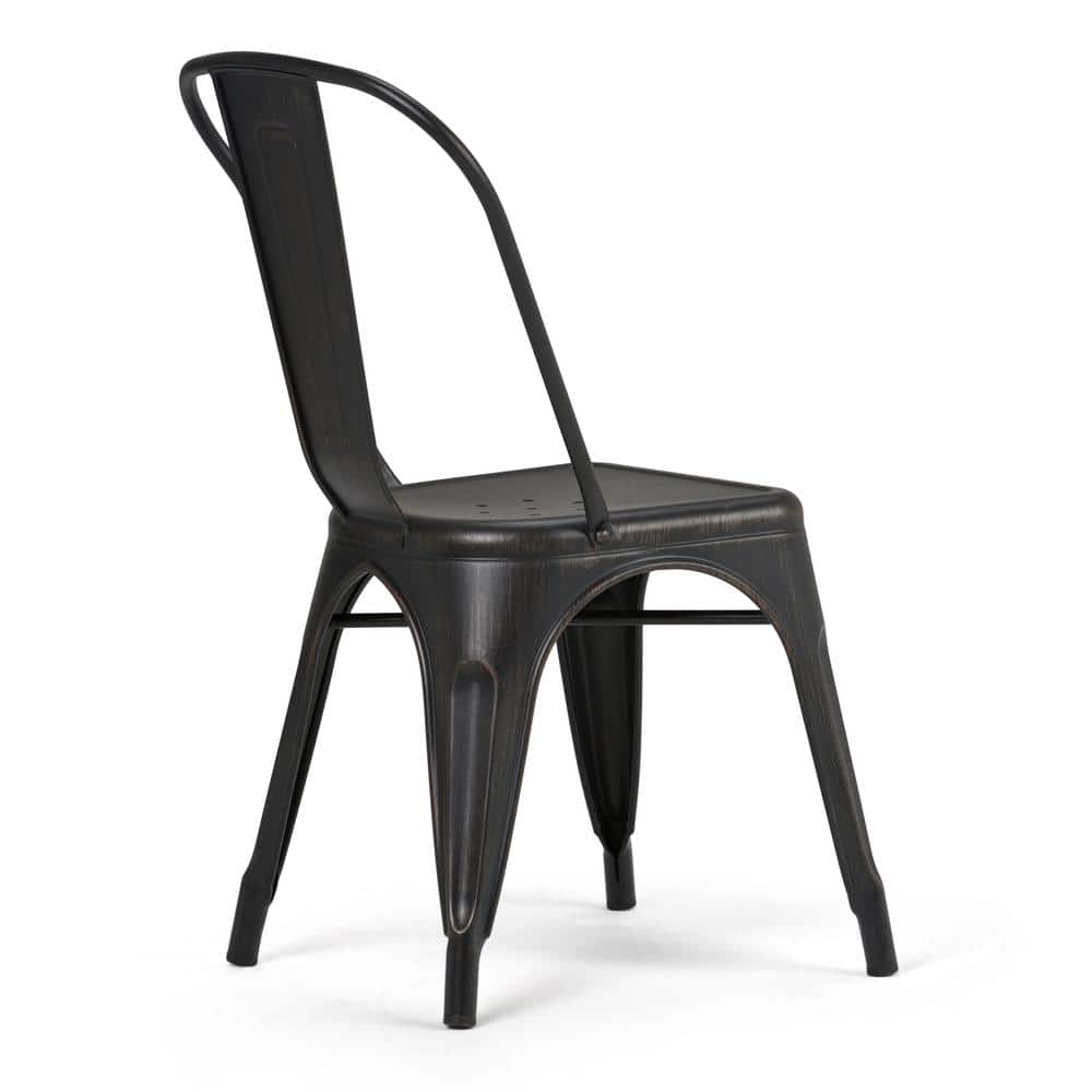 Distressed Black and Copper Metal Stacking Side Chair Set