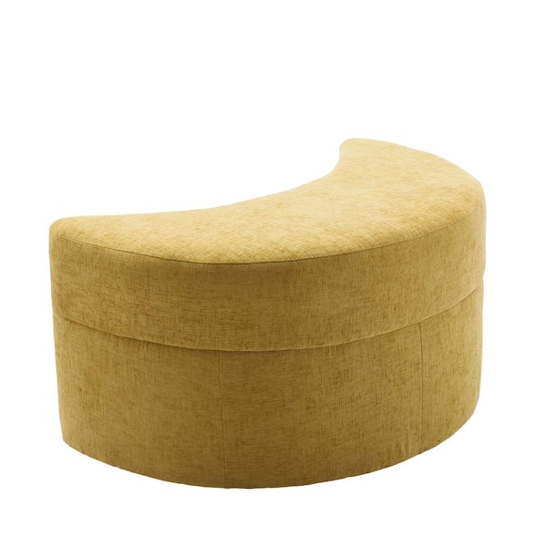Modern Mustard Yellow Chenille Half Crescent Moon Storage Ottoman (Set of 1)