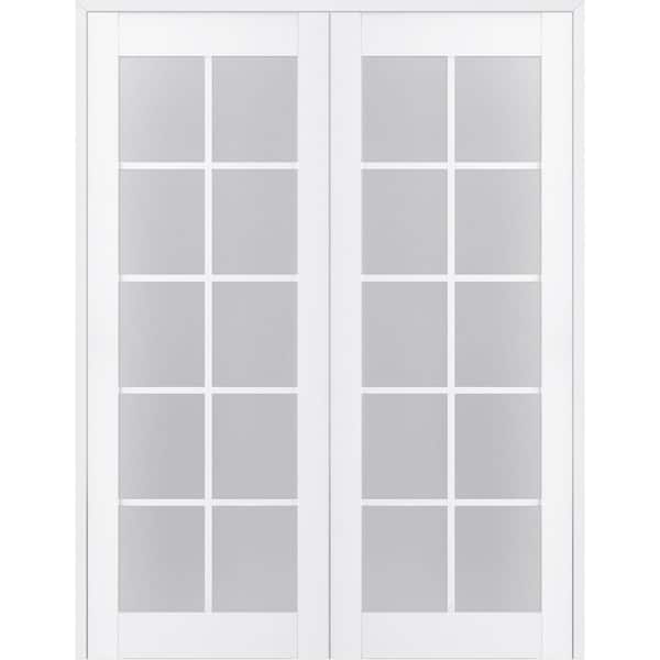 Belldinni Paola 36 in. x 80 in. Both Active 10-Lite Frosted Glass Bianco Noble Finished Wood Composite Double Prehung French Door