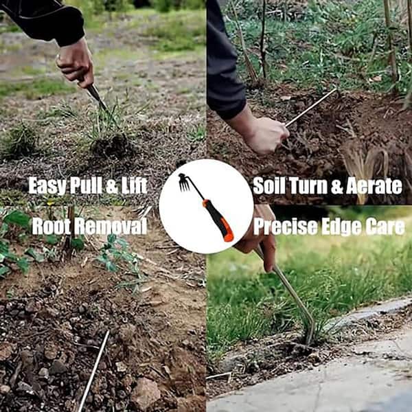 Misopily 12.5 in. Weeder Dual-Action 4-Claw Tool Ergonomic Grip