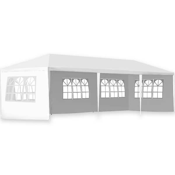 SKONYON 10 ft. x 30 ft. White Canopy Tent Heavy-Duty Wedding Party Tent Canopy with 5 Removable Side Walls