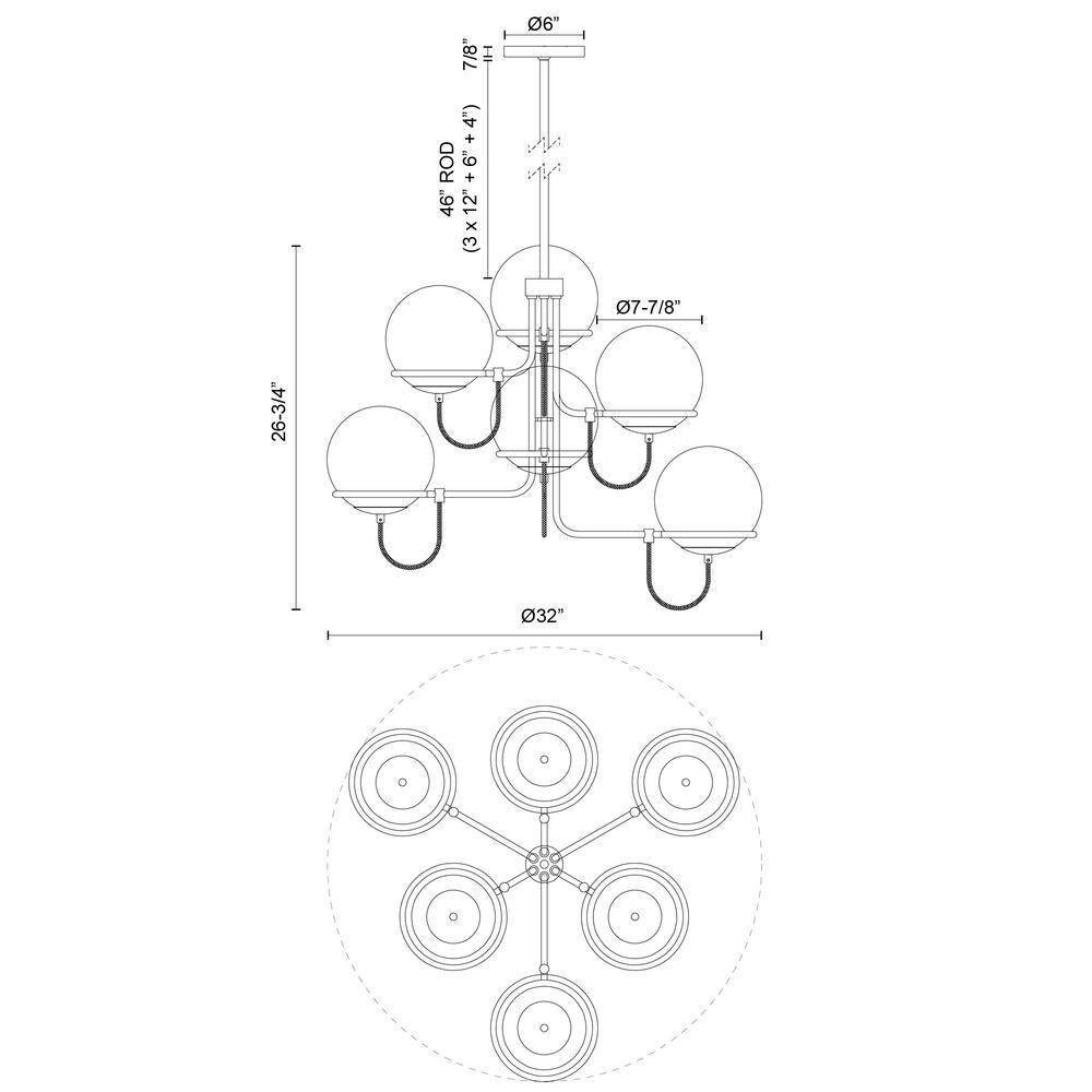 Alba 6-Light Aged Brass and Opal Glass Chandelier
