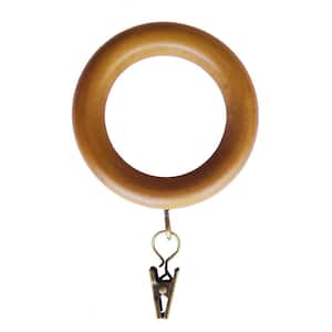 Heritage Oak Wood Curtain Rings with Clips (Set of 7)