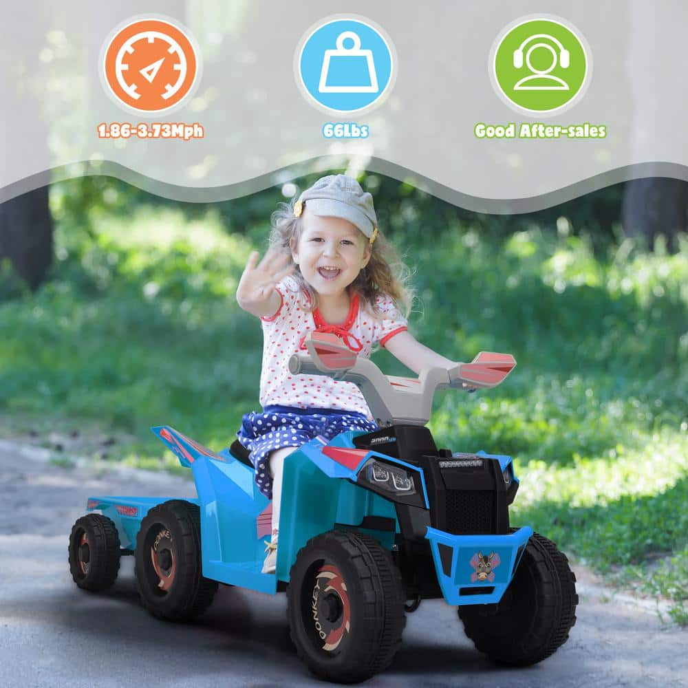 Blue 6-Volt Kids Ride-On ATV Quad with Trailer