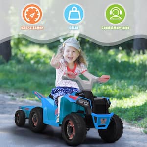 6 V  Kids ATV Ride On Tractor with Trailer Battery Powered 4-Wheeler Quad Toy Car, Blue