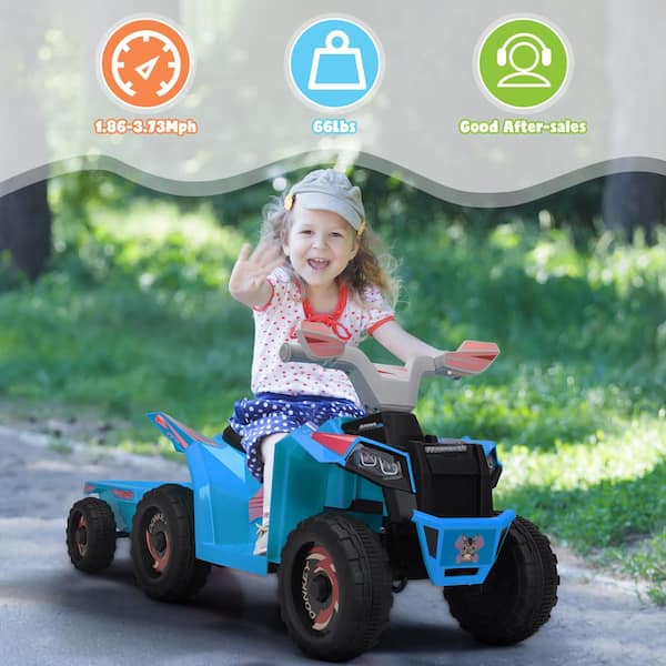 6 Volt Kids ATV 4-Wheeler Quad Car Ride On Tractor with Trailer Battery Powered Vehicle, Blue