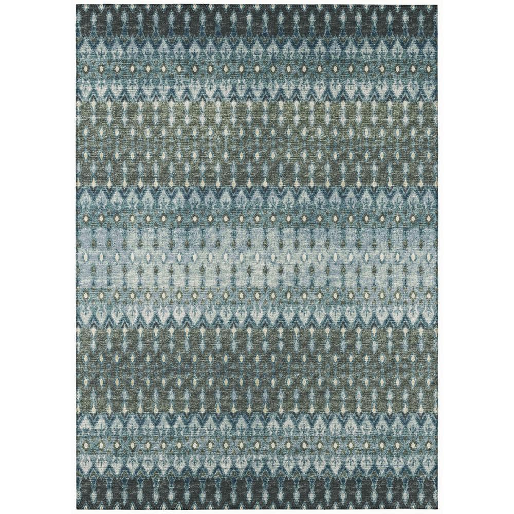 Bravado Blue 3 ft. x 5 ft. Geometric Indoor/Outdoor Washable Area Rug