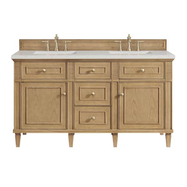 James Martin Vanities Lorelai 60.0 in. W x 23.5 in. D x 34.06 in. H Double Bathroom Vanity in Light Natural Oak with Lime Delight Quartz Top