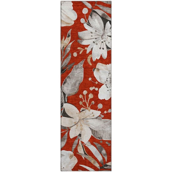 Mayfield Premium Machine Washable Abstract AMF2260 Red 2 ft. x 7 ft. Runner Rug