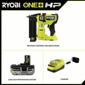 ONE+ HP 18V 18-Gauge Brushless Cordless AirStrike Brad Nailer with 4.0 Ah HIGH PERFORMANCE Battery and Charger