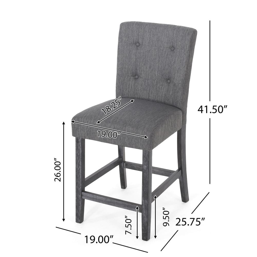 Charcoal and Gray Extra Tall Button Tufted Wood Counter Stools, Set of 2