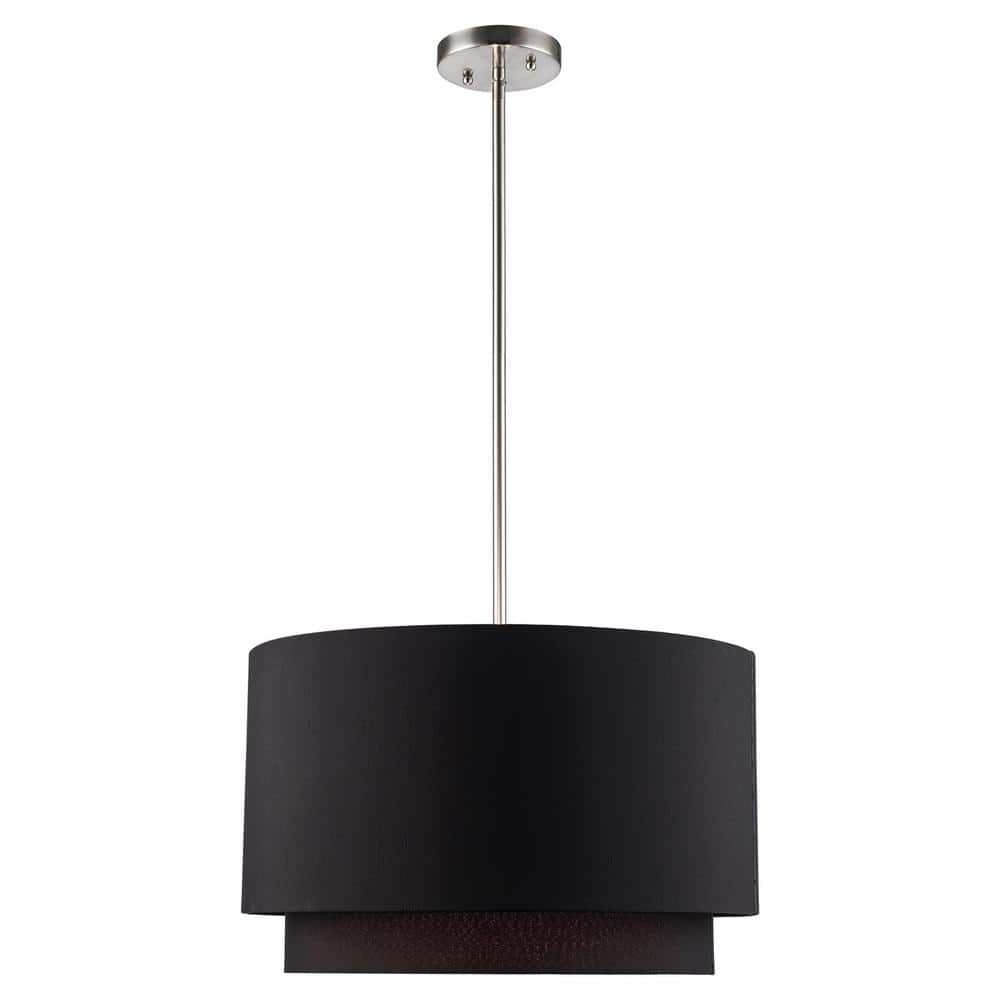20" Black Linen Drum Pendant with Brushed Nickel Hardware