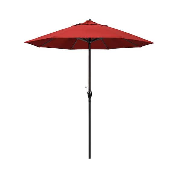 7.5 ft. Bronze Aluminum Market Auto-Tilt Crank Lift Patio Umbrella in Red Olefin