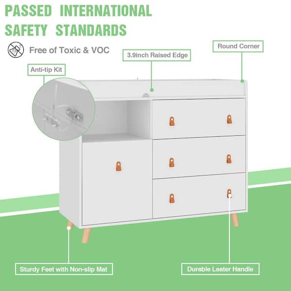 FUFU&GAGA White Wood 4-Drawer, 44.9 in. W Wood Chest of Drawers