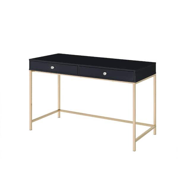 Acme Furniture Ottey 20 in. Rectangular Black High Gloss and Gold Finish Metal 1-Drawer Writing Desks
