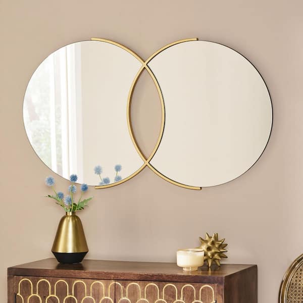 Blisstyle Gold 39.5 in. W x 23 in. H Art Deco Irregular Iron Framed Mirror Wall Mirror Wall Decor Mirror Bathroom Vanity Mirror