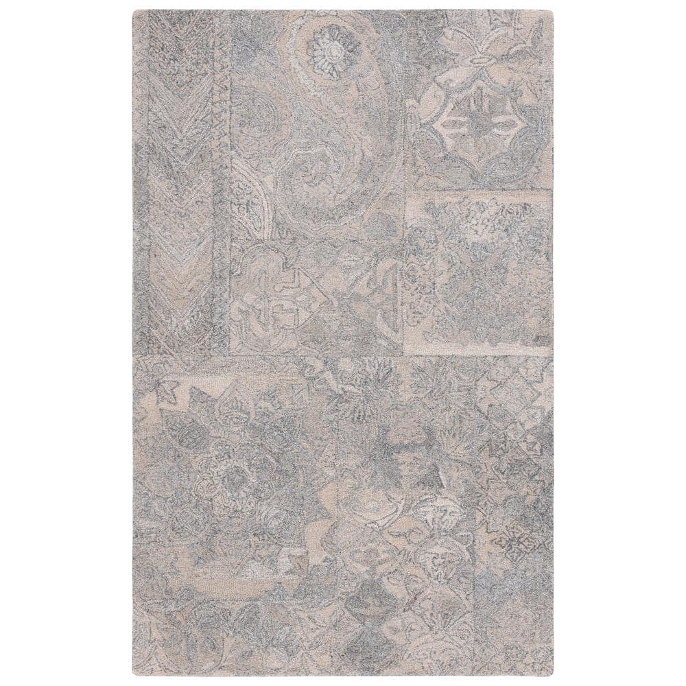 Hand-Tufted Beige and Gray Wool Abstract Rectangular Rug