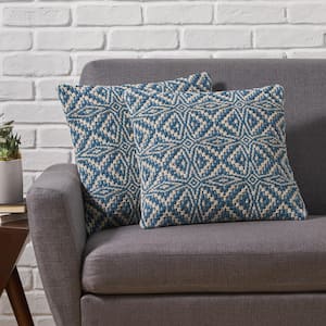 Avers Blue and White Geometric Zipper 18 in. x 18 in. Throw Pillow Cover (Set of 2)