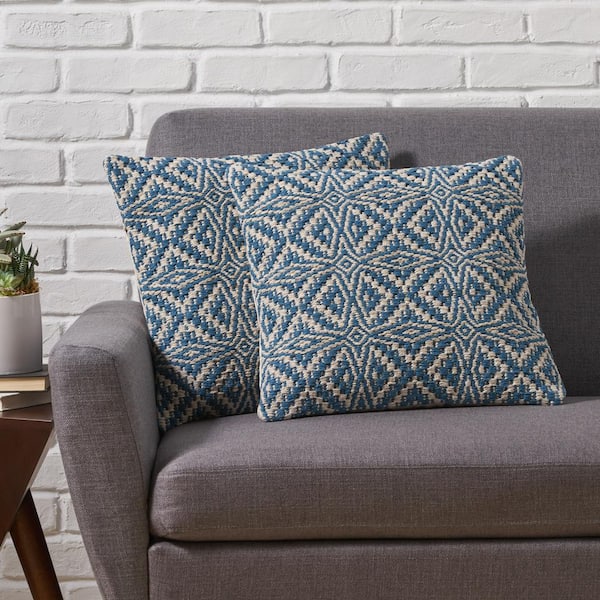 Avers Blue and White Geometric Zipper 18 in. x 18 in. Throw Pillow Cover Set of 2