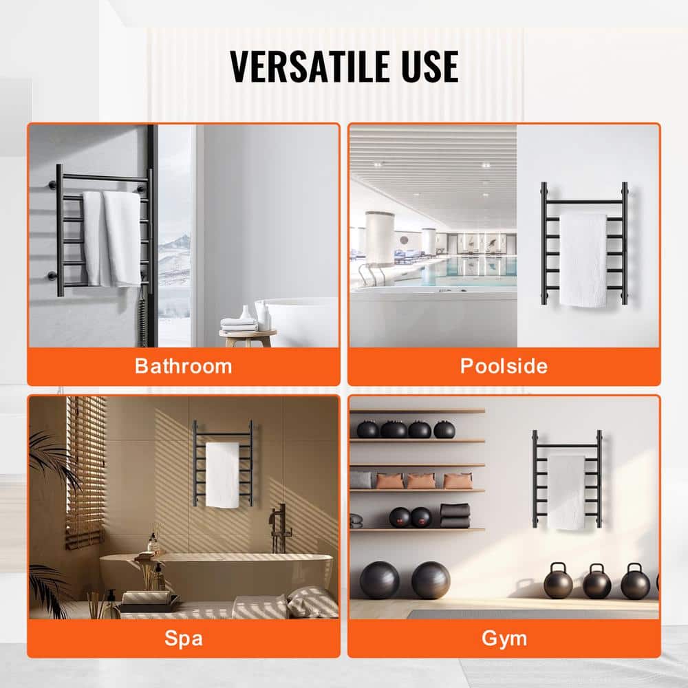 Black Stainless Steel Wall Mounted Heated Towel Rack with Timer