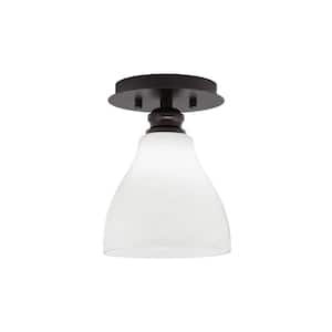 Albany 1-Light 6.25 in. Espresso Semi-Flush with White Marble Glass Shade