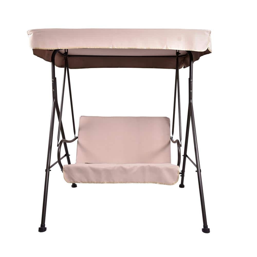 Outdoor Beige 2-Seat Metal Frame Patio Porch Swing Chair with Removable Cus