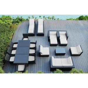 Black 20-Piece Wicker Patio Combo Conversation Set with Sunbrella Natural Cushions