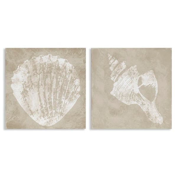 Stupell Industries Rustic Abstract Seashells by Carol Robinson 2-Pieces Unframed Coastal Graphic Art Print 17 in. x 17 in.