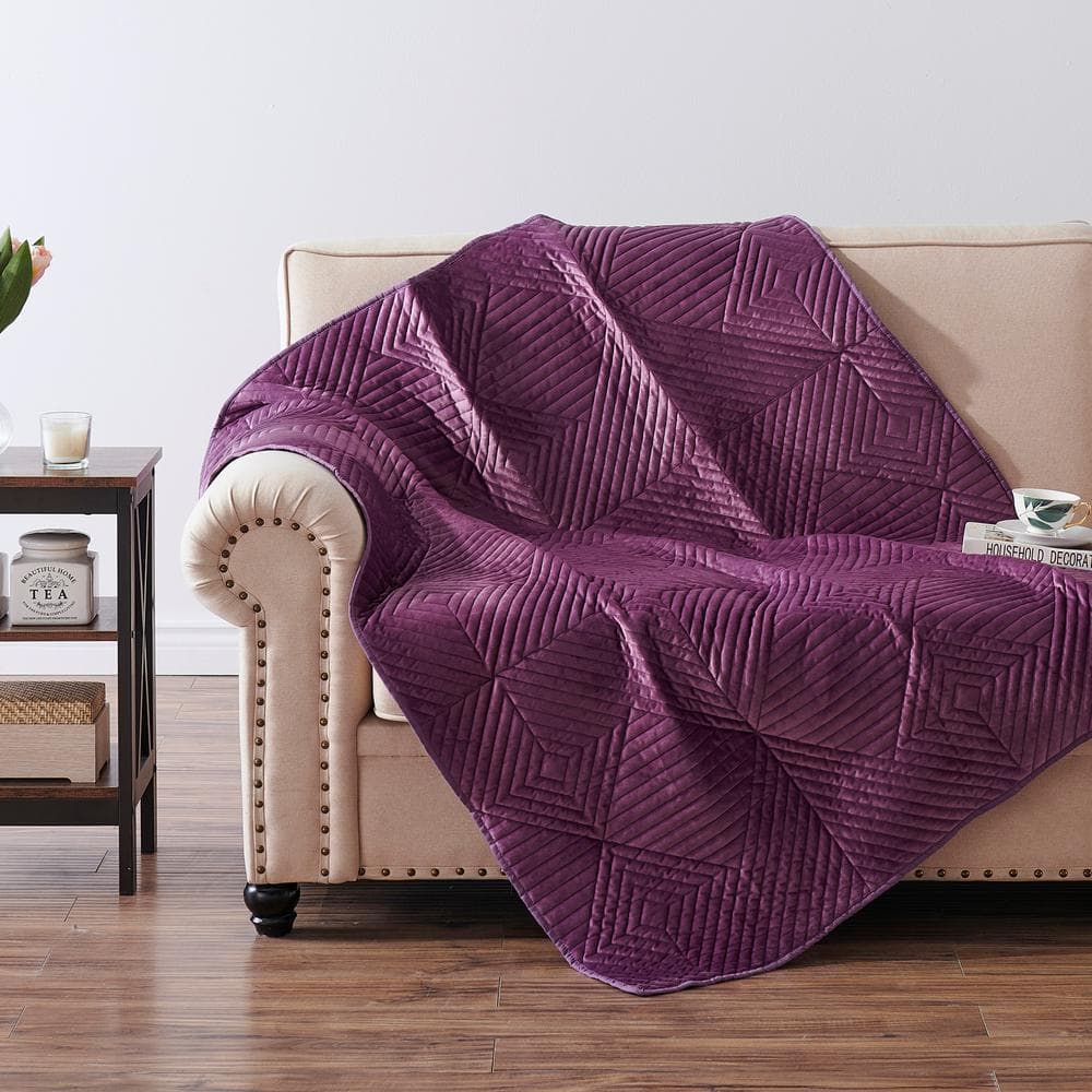 Riviera Mauve Velvet Quilted Modern Throw Blanket, 50x60 Inch