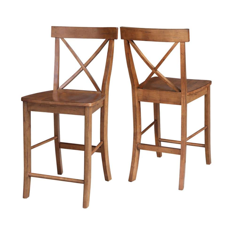 Distressed Oak Solid Wood 50" Round Extension Dining Table Set with 4 Chairs