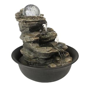 8.3 in. Rock Cascading Tabletop Round Water Fountain with LED Lights and Crystal Ball