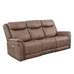 Morrison 88 in. W Round Arm Polyester Contemporary Power Reclining Sofa in Brown