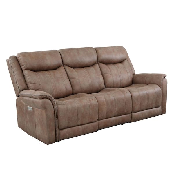 Steve Silver Morrison 88 in. W Round Arm Polyester Contemporary Power Reclining Sofa in Brown
