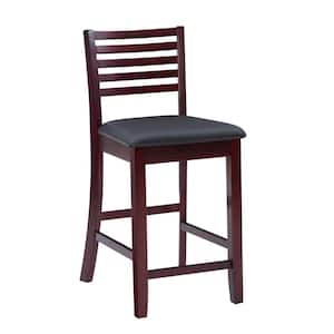 Roman 24 in. Merlot Brown Ladder Back Wood Counter Stool with Faux Leather Seat
