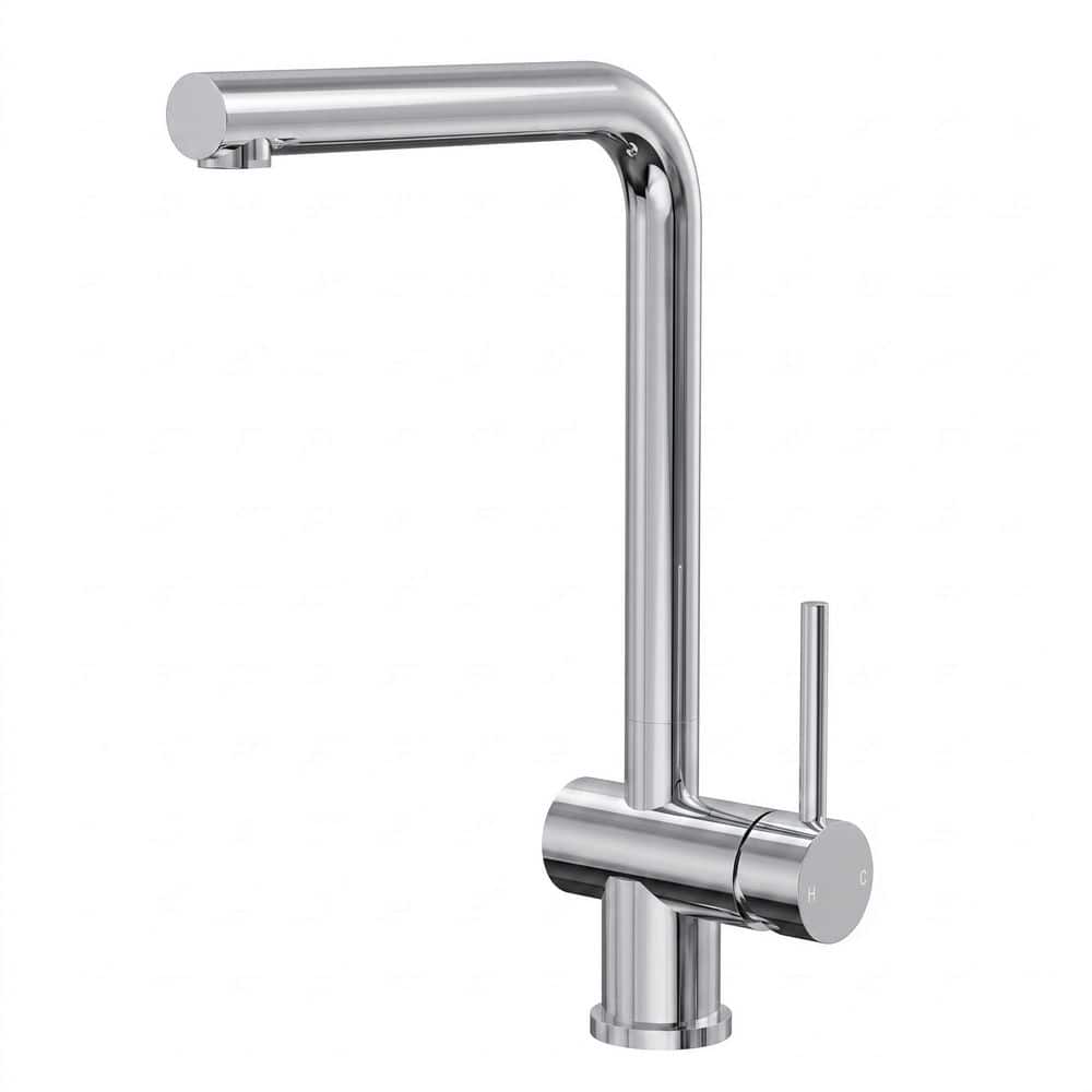 GRANDJOY 14.6 in. High Arc L-Shaped Swivel Kitchen Sink Faucet