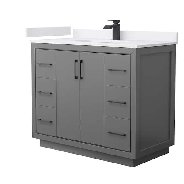 Wyndham Collection Icon 42 in. W x 22 in. D x 35 in. H Single Bath Vanity in Dark Gray with White Cultured Marble Top